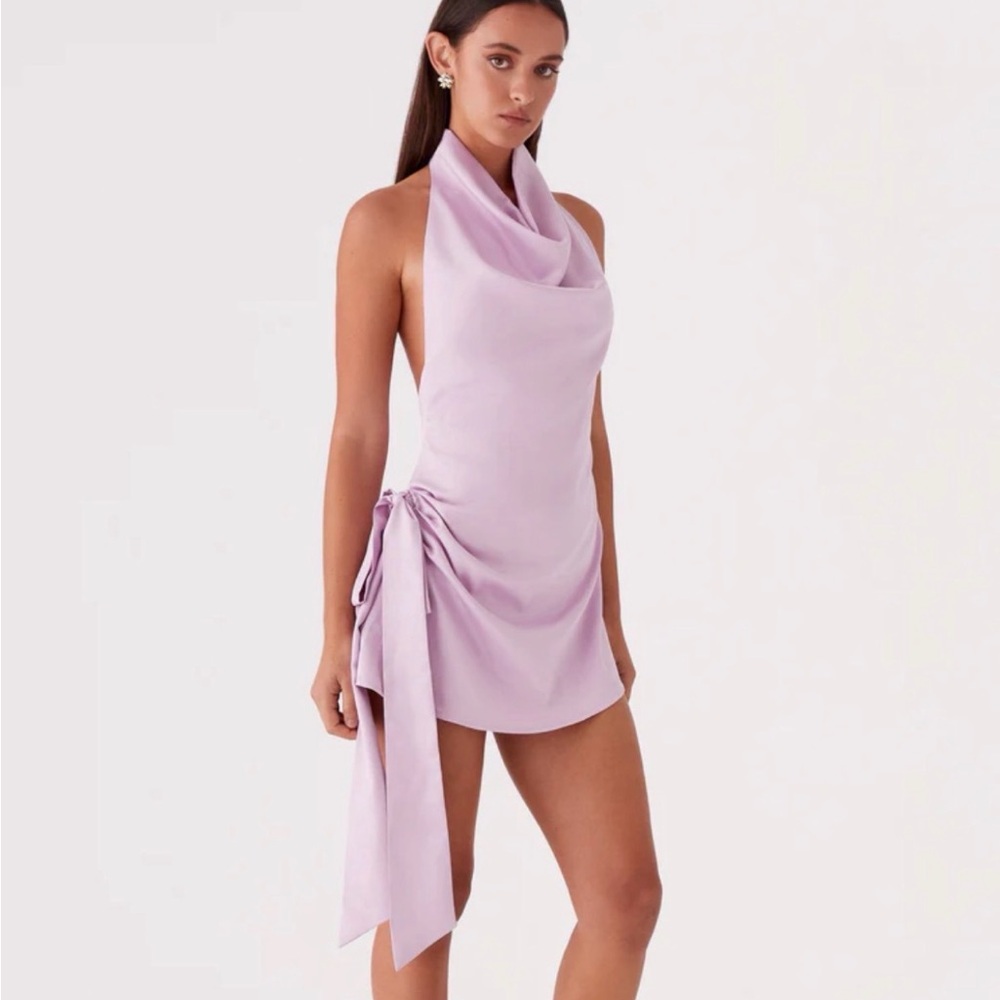 PEPPERMAYO 💜 Halter Cowl Neck Backless Mini Dress with Side Tie - BRAND NEW